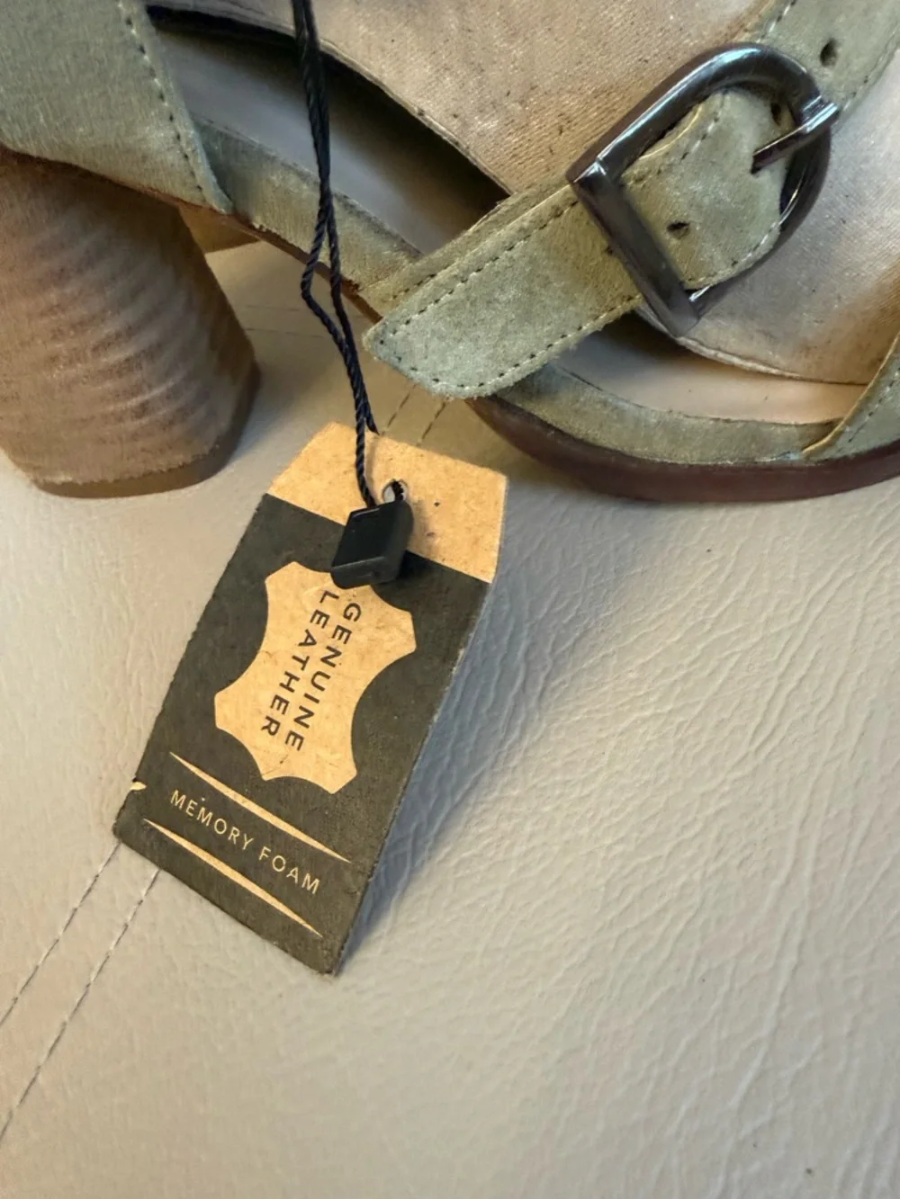 NWT Crevo Macer Sage Green Leather Buckle Heeled Sandals